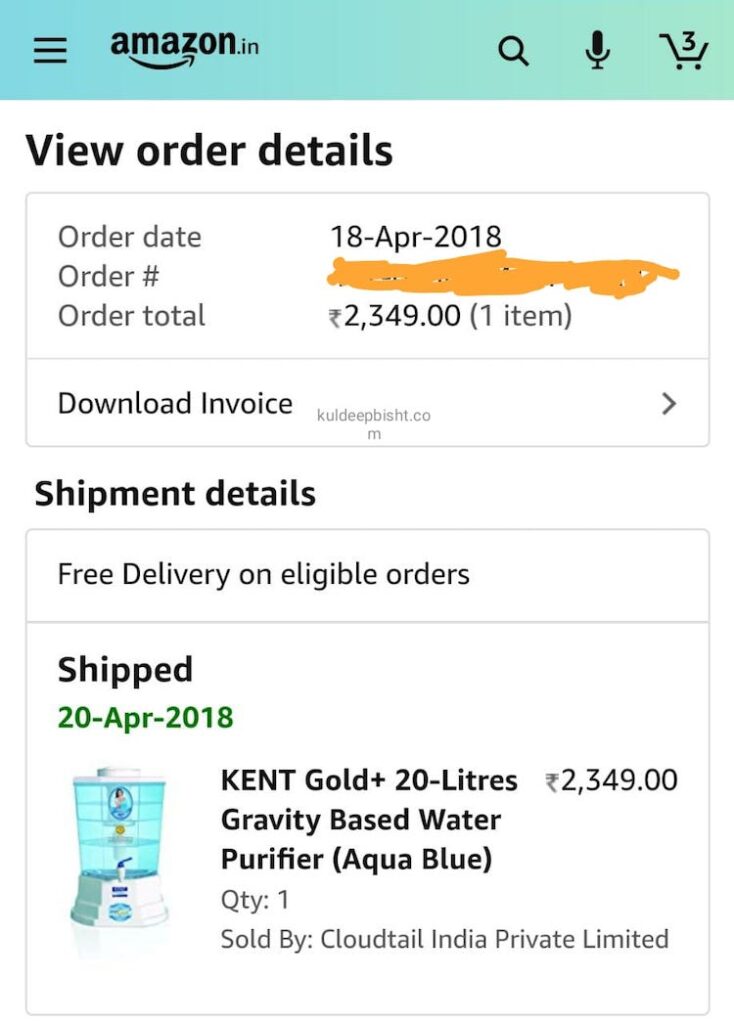 amazon order proof for kent gold plus